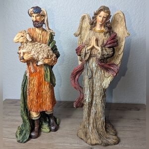 Nativity Angel And Shepard Resin Rustic